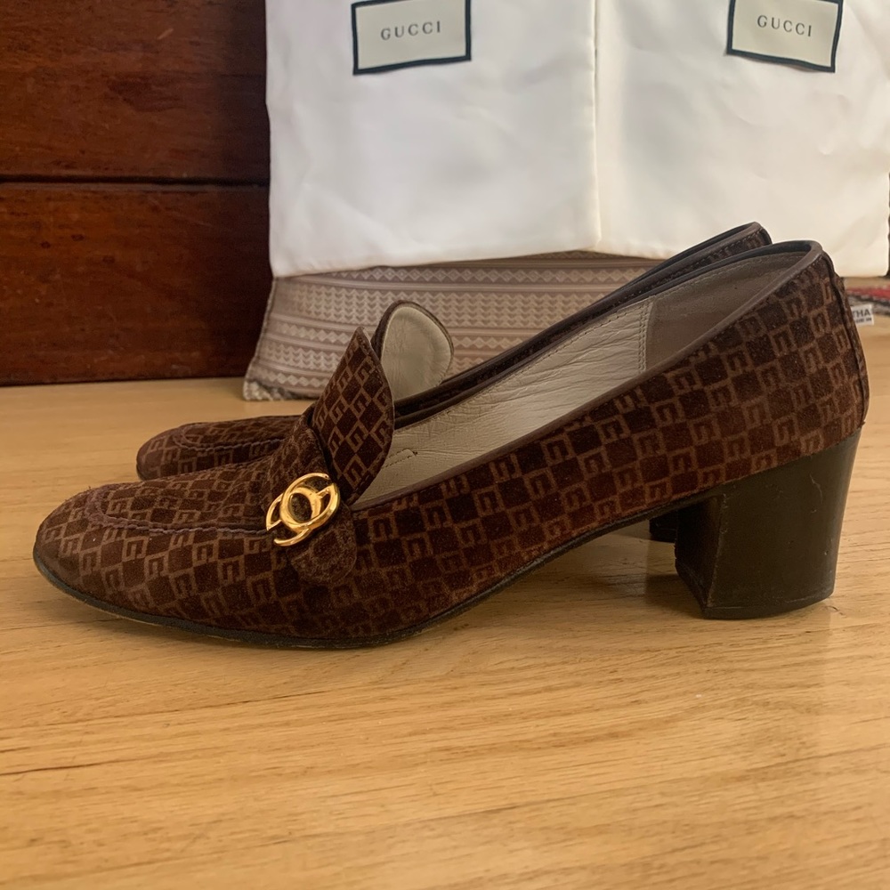 70s vintage GUCCI GG Suede healed loafer monogram